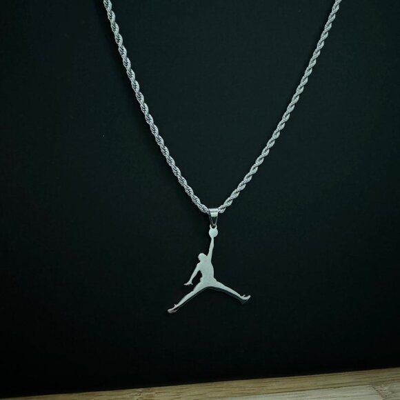 Jordan Other - Jordan Jumpman Pendant Necklace - MJ - Silver Plated - 20" Rope Chain